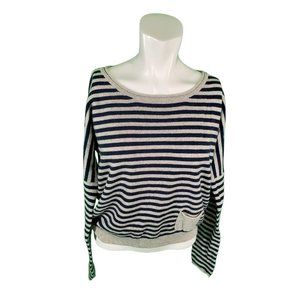 Michael Stars Merino wool & Cashmere Striped Dolman Sweater S Navy blue/Gray